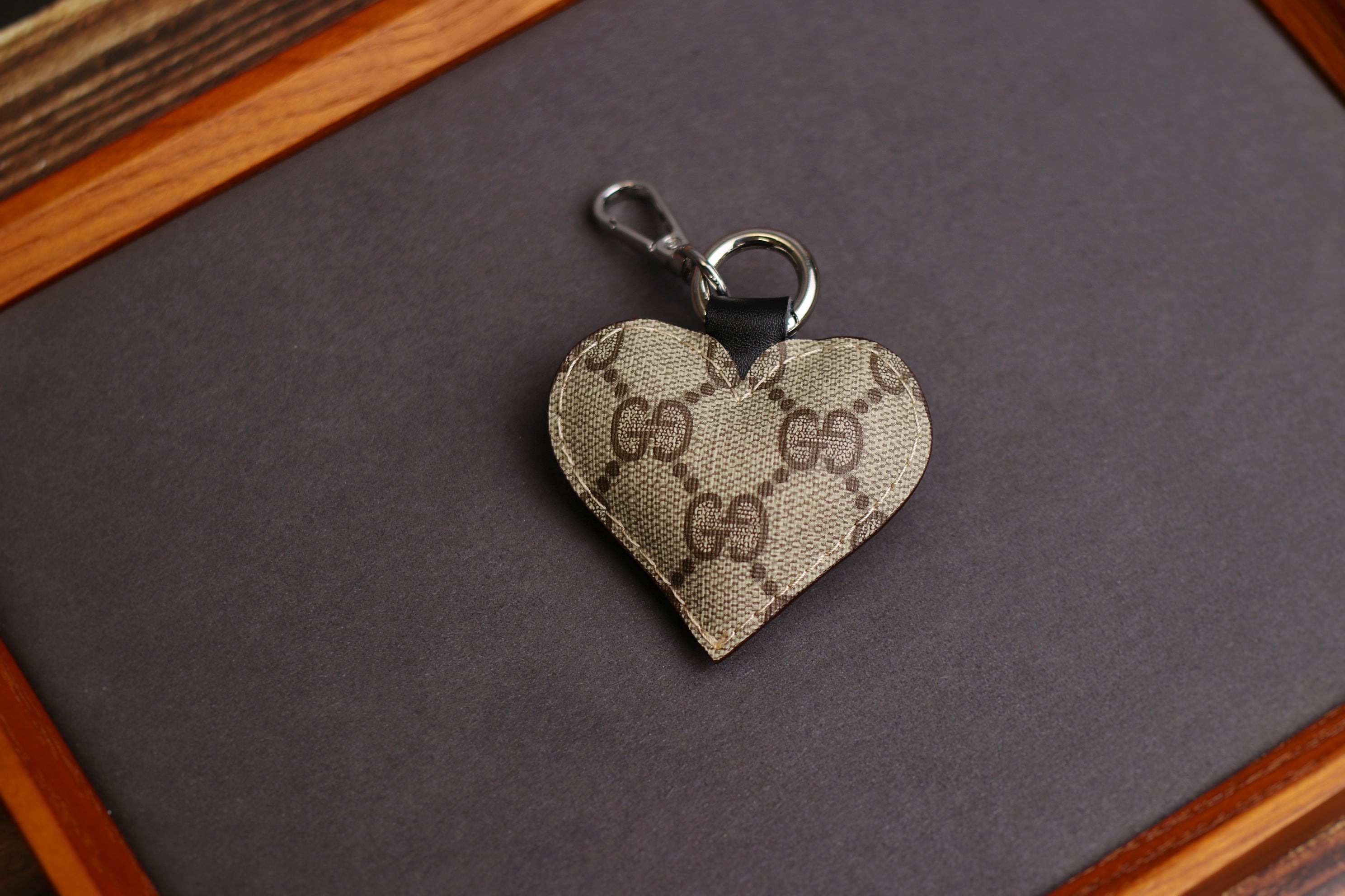 Beige GG Heart Keychain
