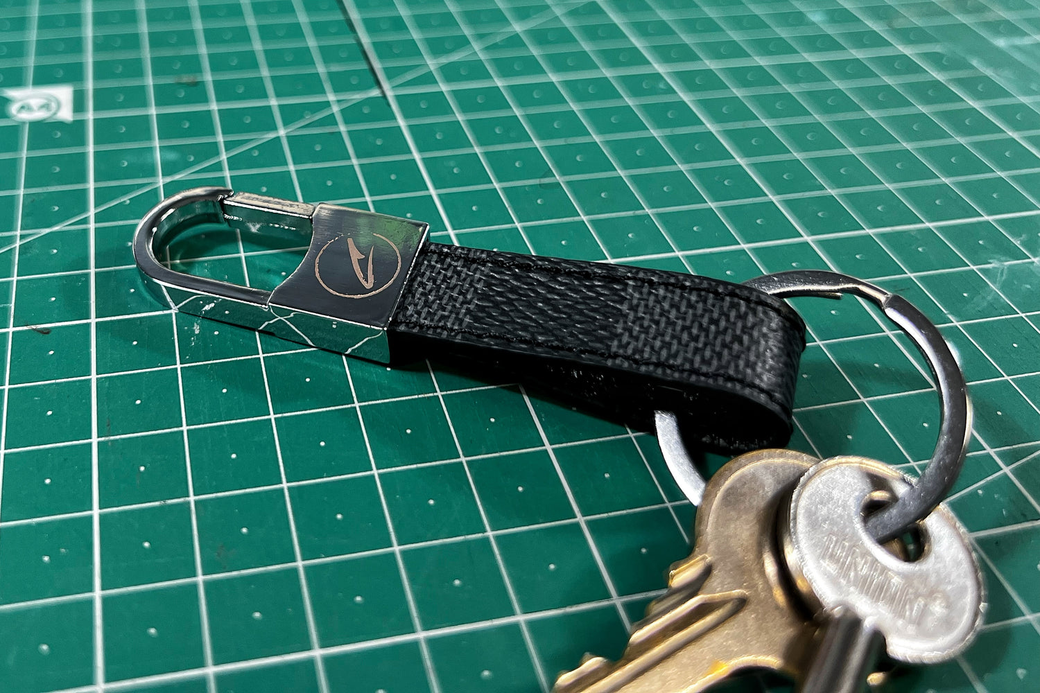 Graphite Damier Clip Keychain